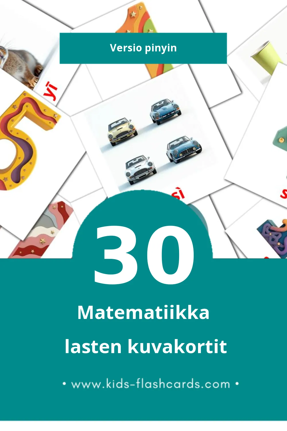 Shùxué lasten kuvakortit pikkulapsille (30 korttia Pinyinksi)