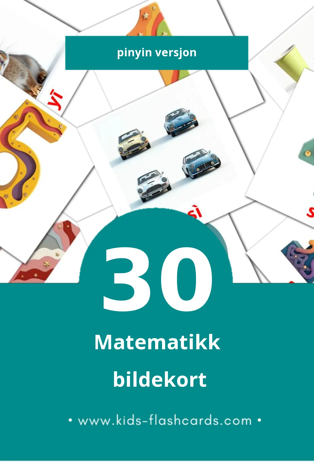 Visuelle Shùxué bildekort for småbarn (30 kort på Pinyin)