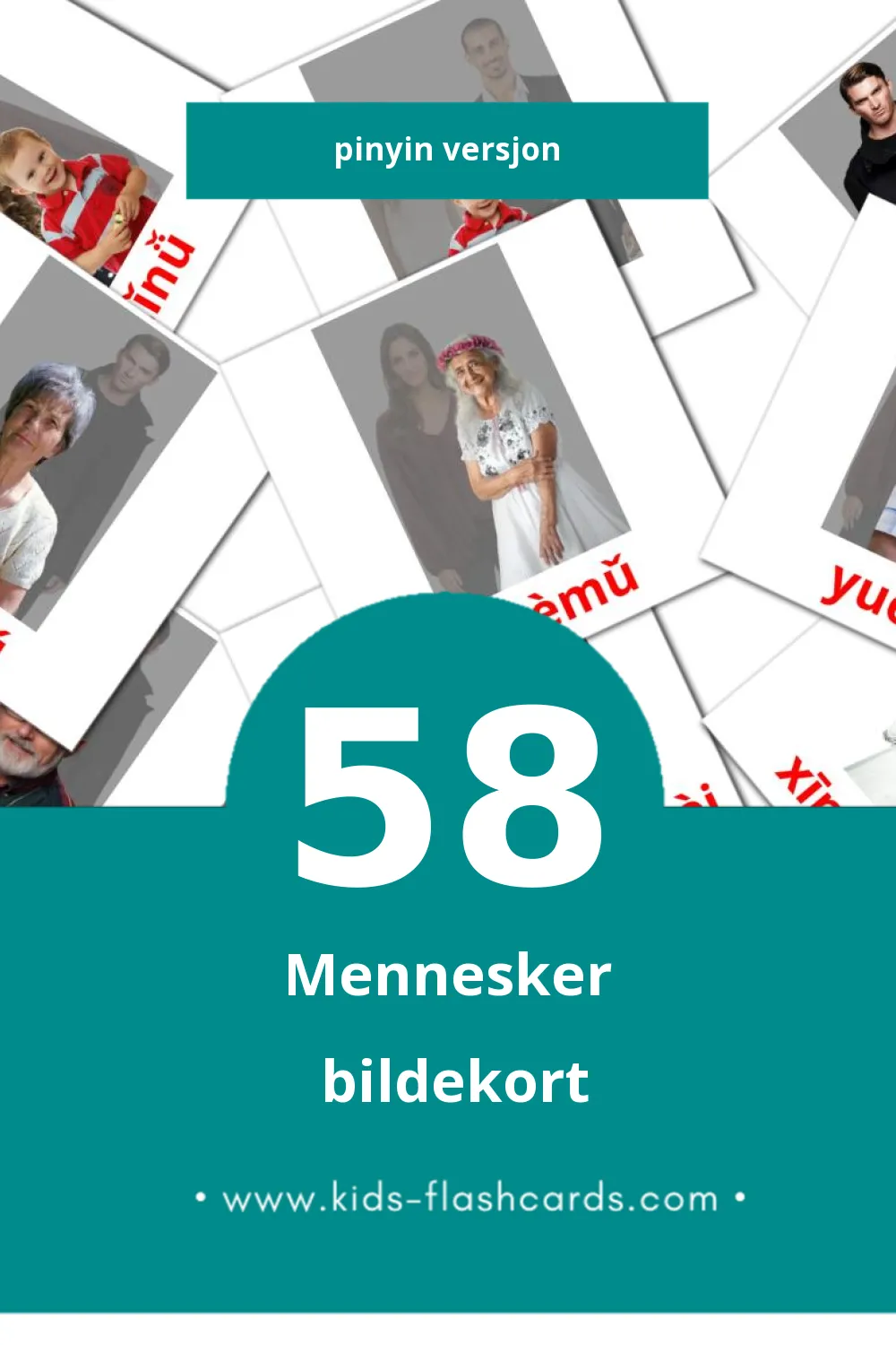 Visuelle Rénmen bildekort for småbarn (58 kort på Pinyin)