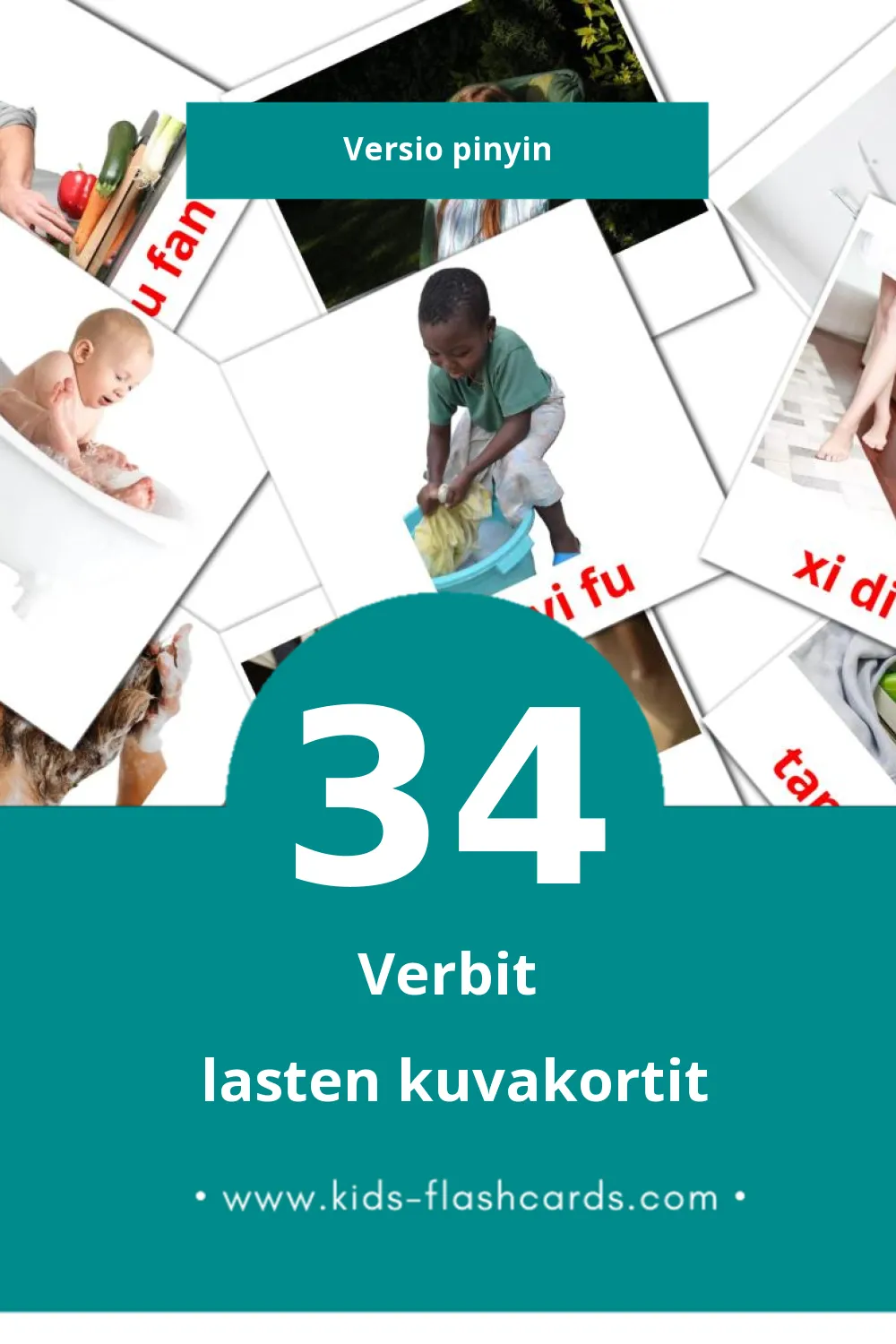 dongci lasten kuvakortit pikkulapsille (34 korttia Pinyinksi)
