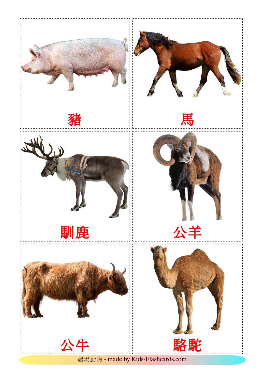 Les Animaux de la Ferme - 15 Flashcards chinois(traditionnel) imprimables gratuitement