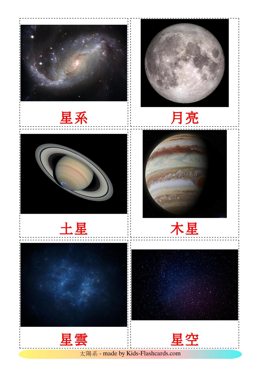 Sonnensystem - 21 kostenlose, druckbare Chinesisch(Traditionell) Flashcards 