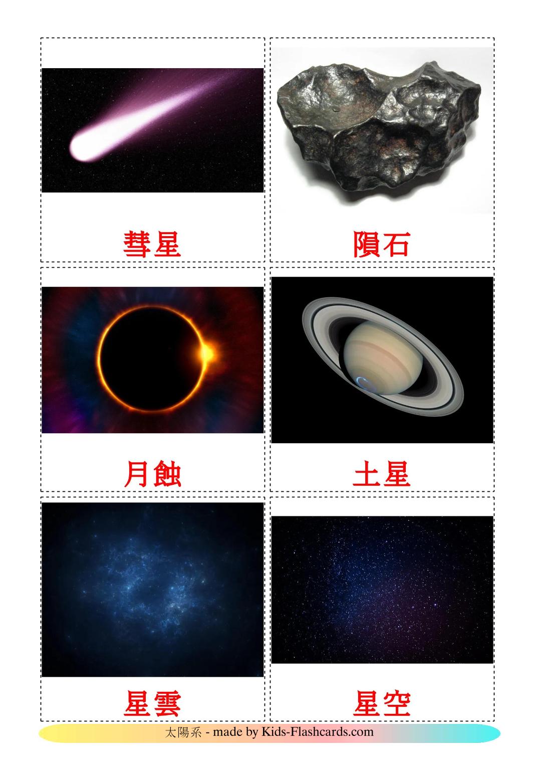 Solar System - 21 Free Printable chinese(Traditional) Flashcards 