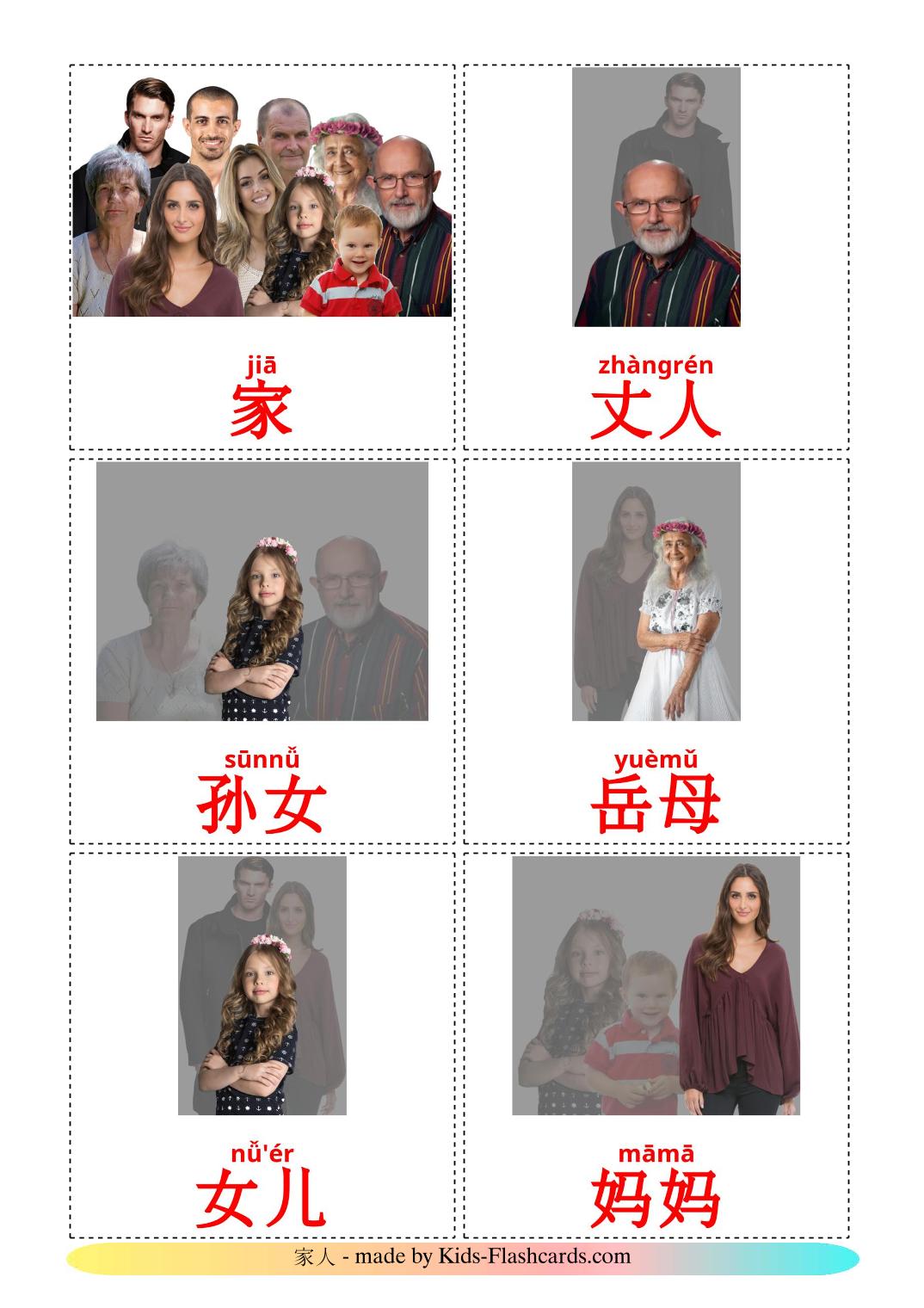Membros da família - 32 Flashcards chinês(simplificado)es gratuitos para impressão