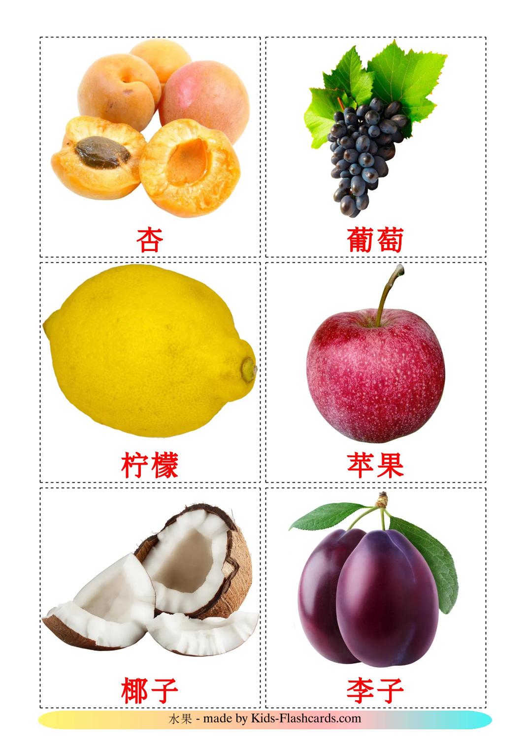 Fruits - 21 Free Printable chinese(Simplified) Flashcards 