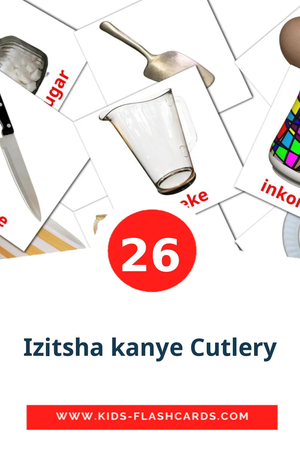 26 Izitsha kanye Cutlery Bildkarten für den Kindergarten auf Zulu