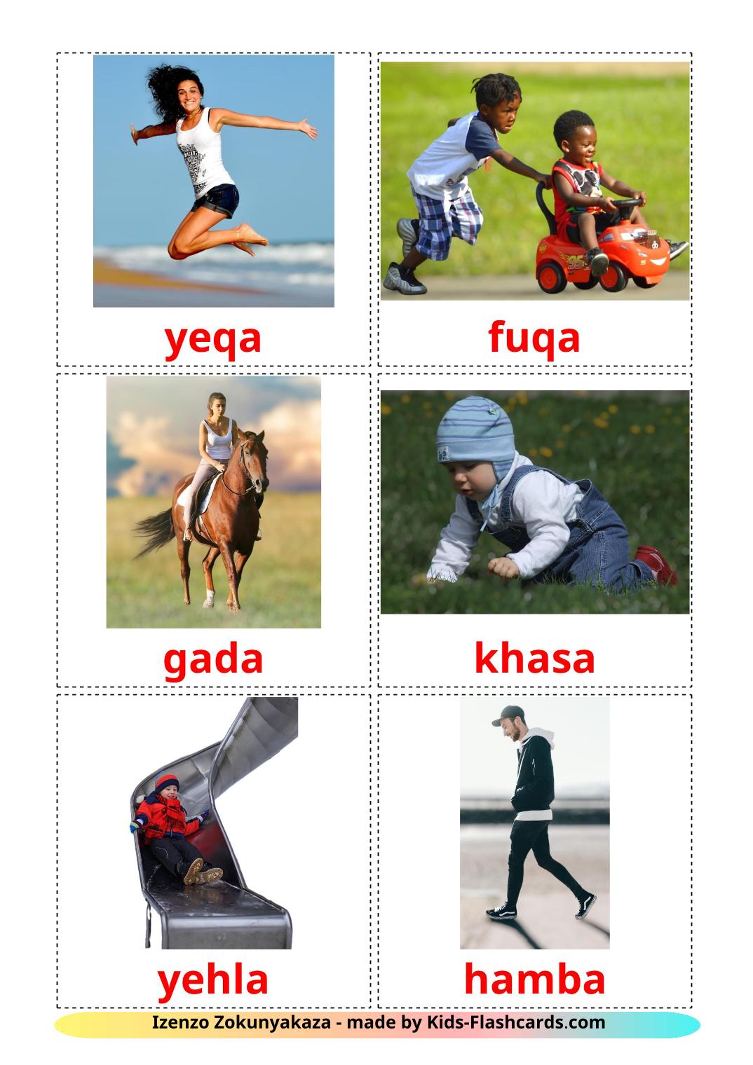 Movement verbs - 19 Free Printable zulu Flashcards 