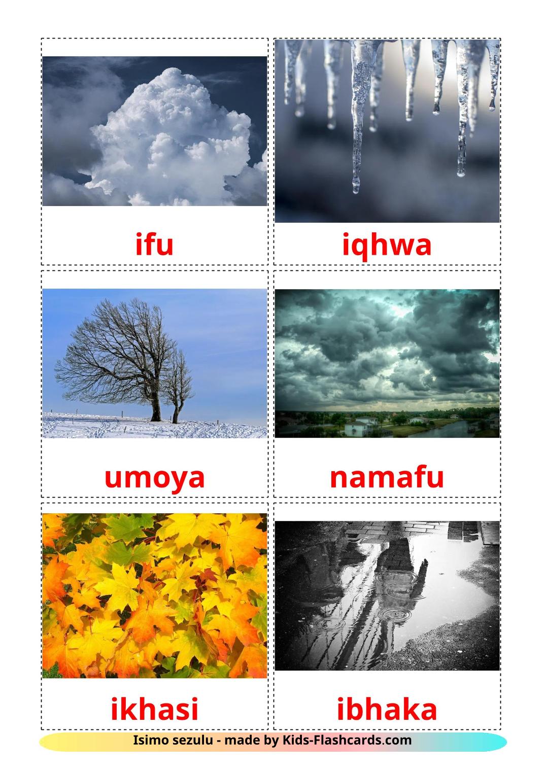 Weather - 32 Free Printable zulu Flashcards 