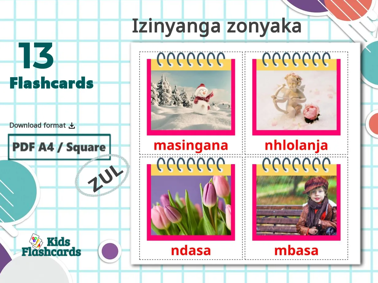 13 Printable Months of the Year Flashcards in Zulu (Free PDF), image size:1232x924