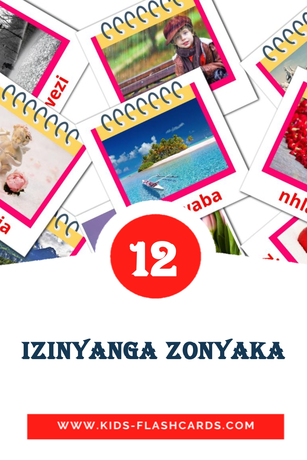 12 carte illustrate di Izinyanga zonyaka per la scuola materna in zulu