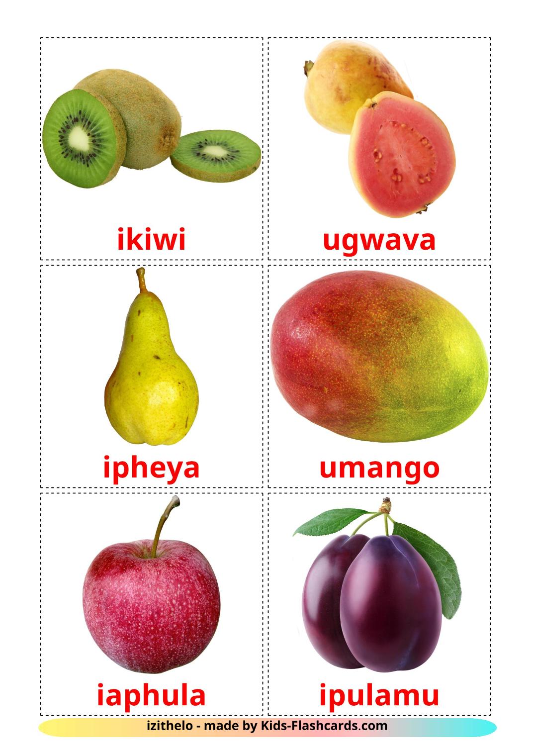Fruits - 20 Free Printable zulu Flashcards 