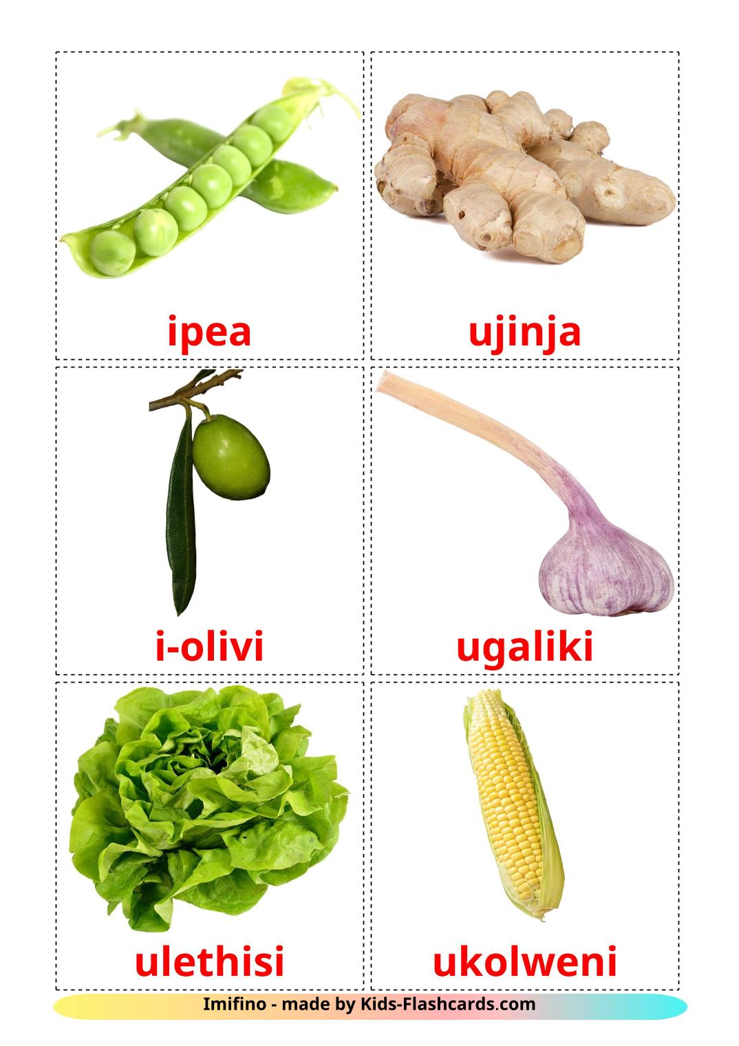 Gemüse - 29 kostenlose, druckbare Zulu Flashcards 