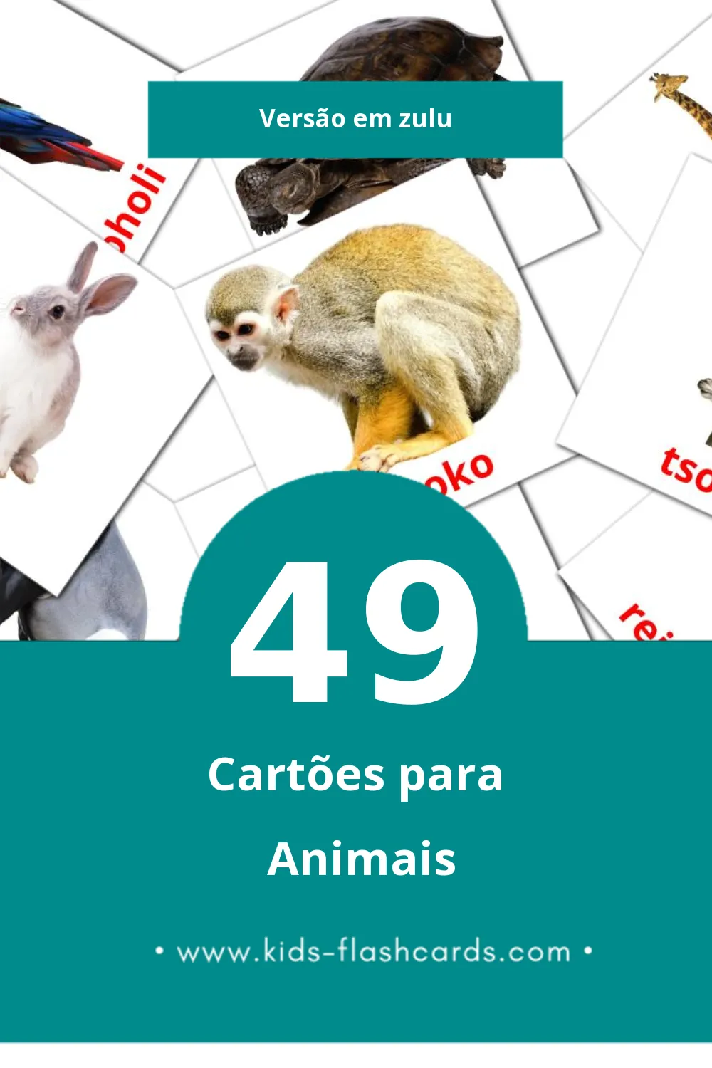 Flashcards de Mhuka Visuais para Toddlers (49 cartões em Zulu)