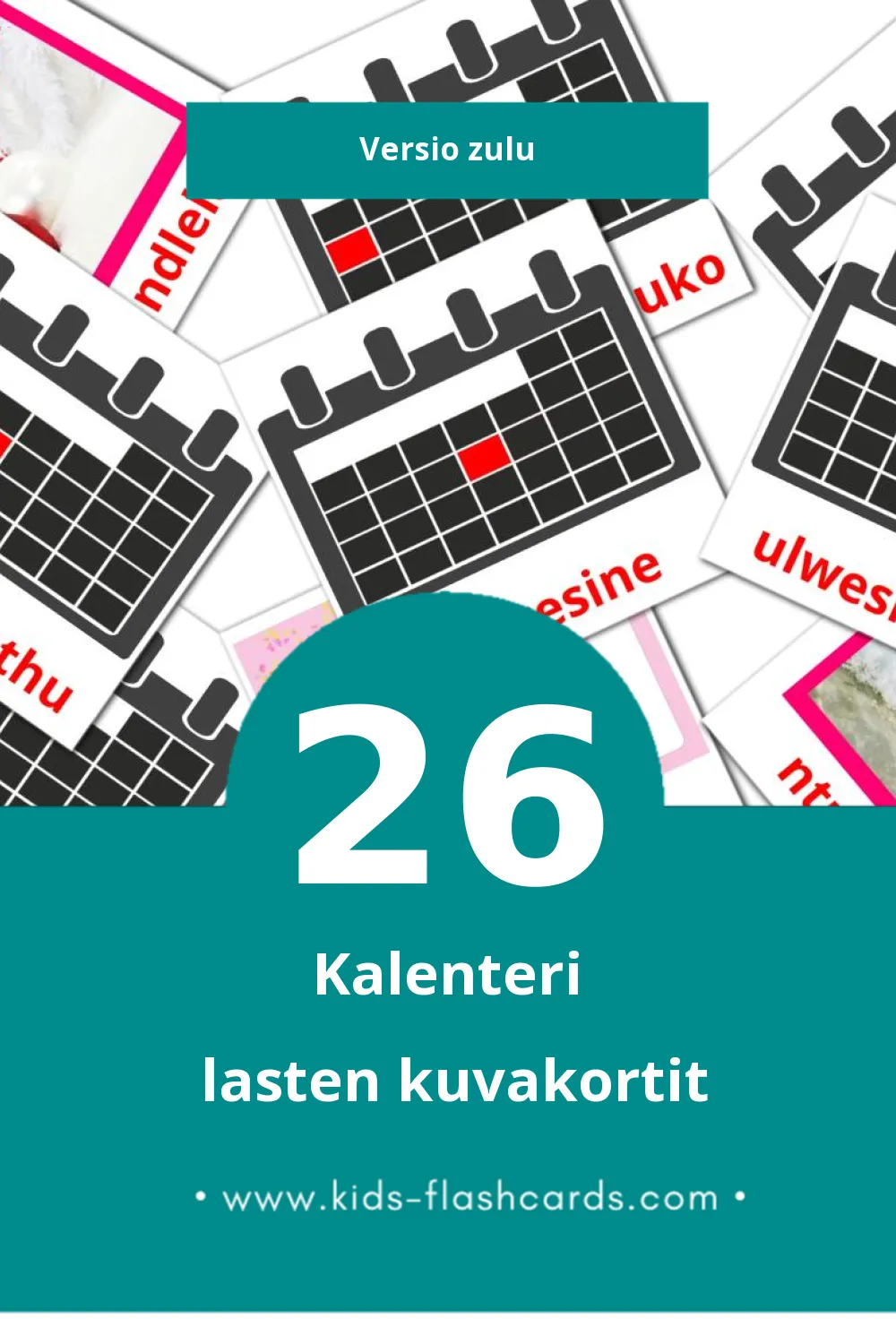Ikhalenda lasten kuvakortit pikkulapsille (26 korttia Zuluksi)