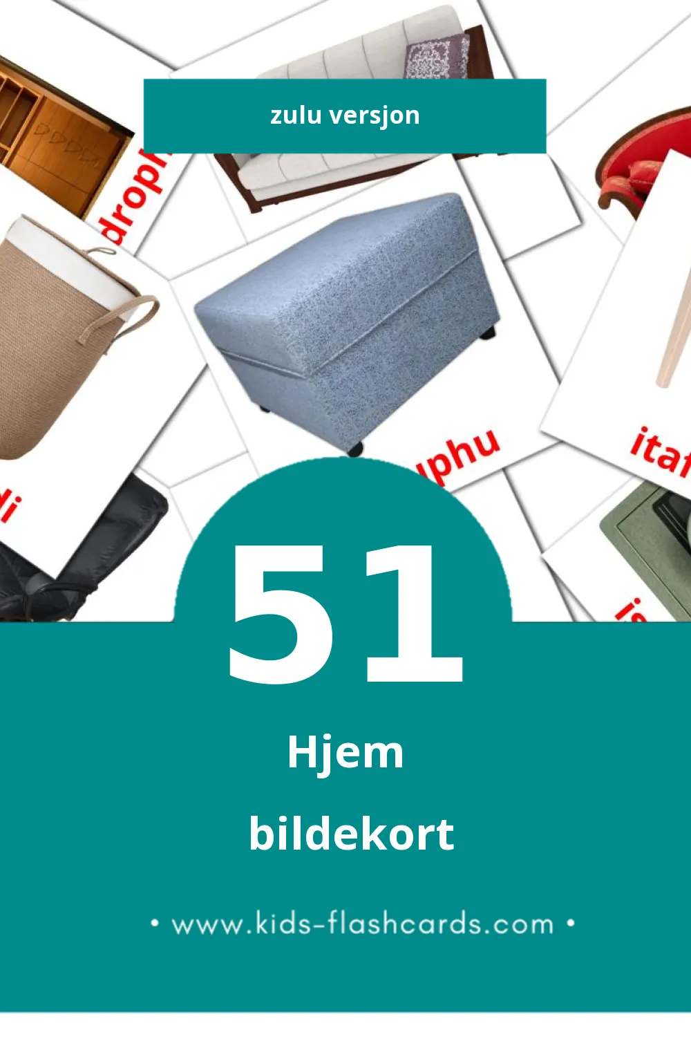 Visuelle Ekhaya bildekort for småbarn (51 kort på Zulu)