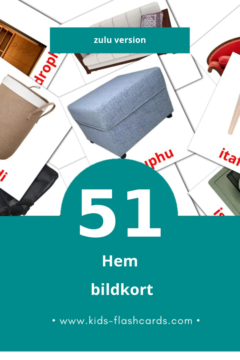 Visuella Ekhaya för småbarn (51 bildkort för barn på Zulu)