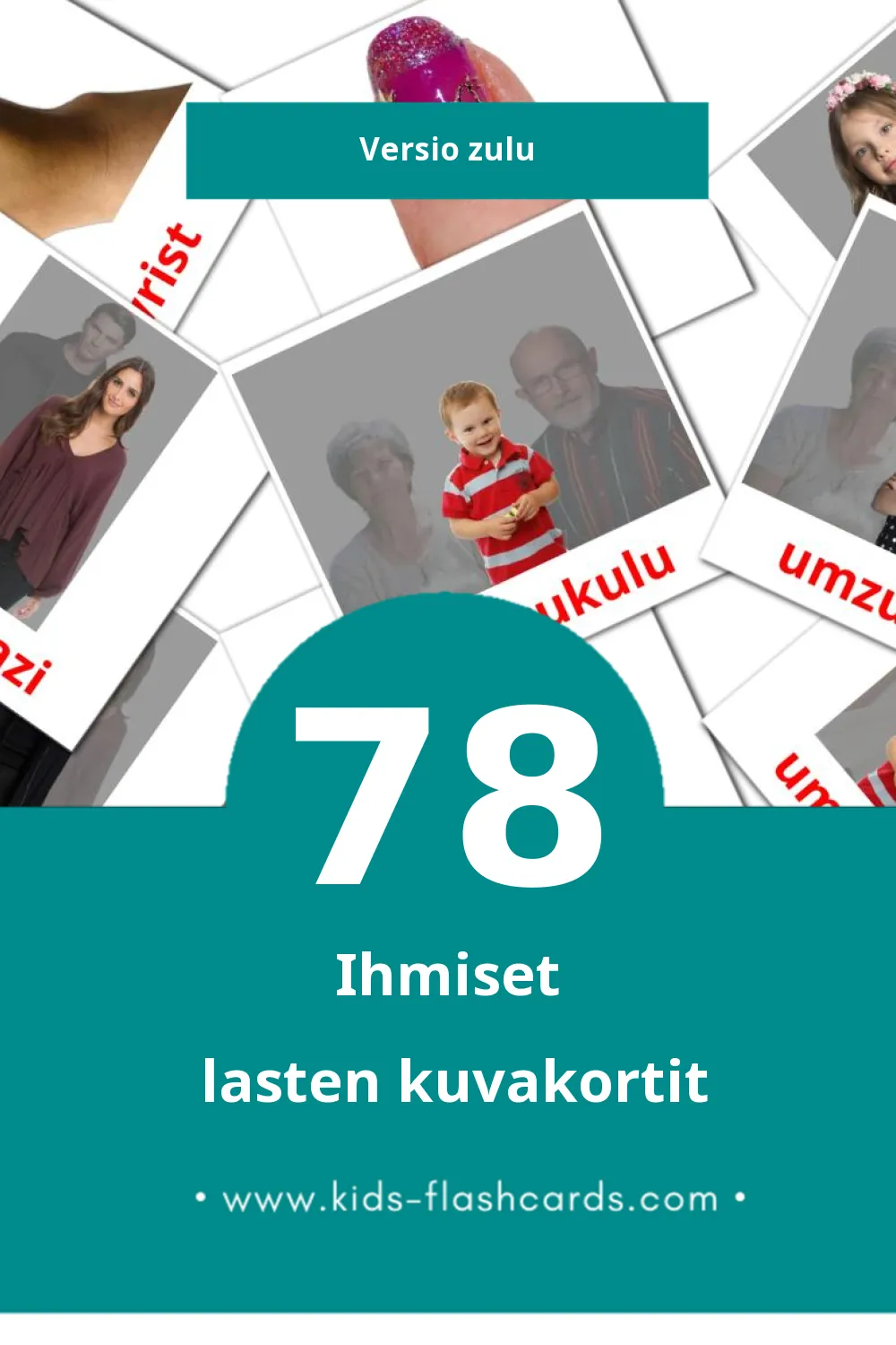 Abantu lasten kuvakortit pikkulapsille (78 korttia Zuluksi)