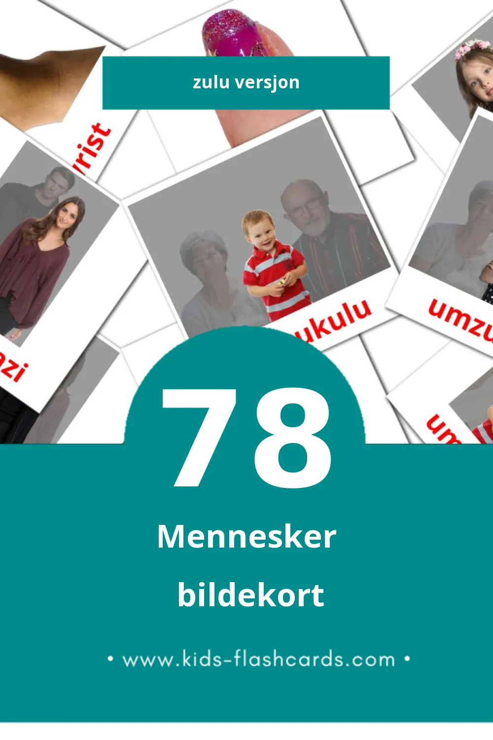 Visuelle Abantu bildekort for småbarn (78 kort på Zulu)