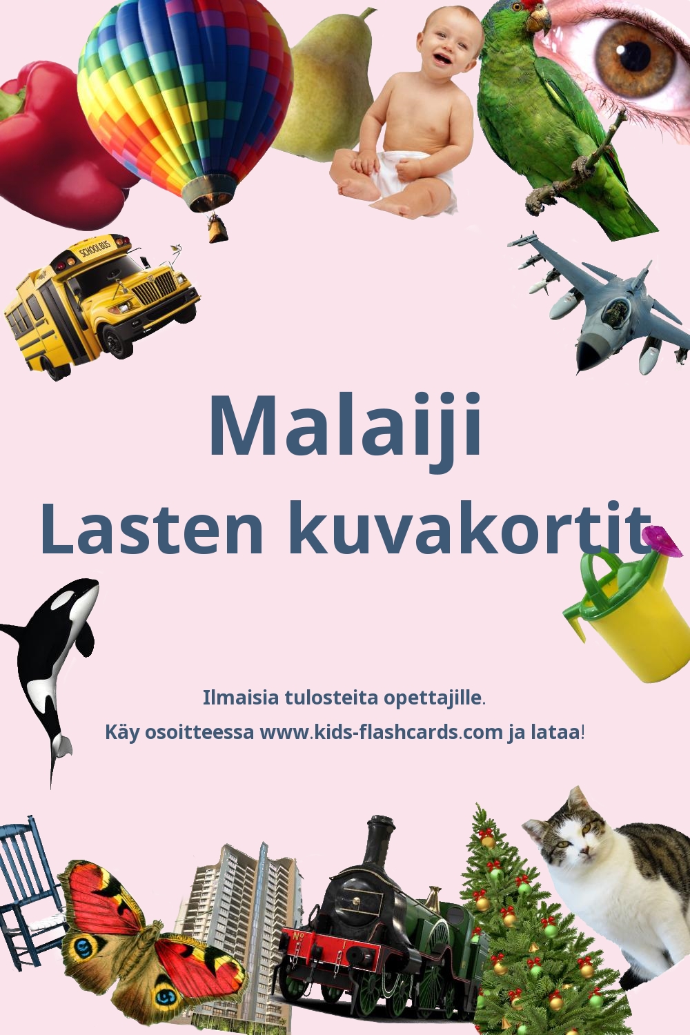 Ilmaisia tulostettavia lasten kuvakortteja Malaiji